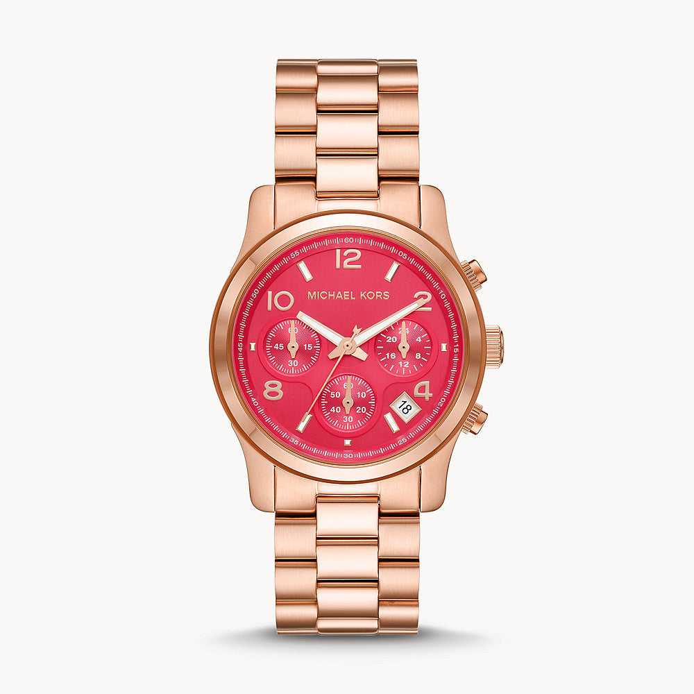 Michael Kors Runway Chronograph Rose Gold-Tone Stainless Steel Women&
