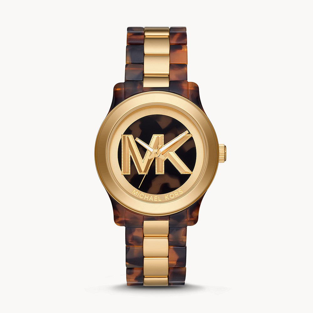 Michael Kors Runway Three-Hand Brown Acetate And Gold-Tone Stainless Steel Women&