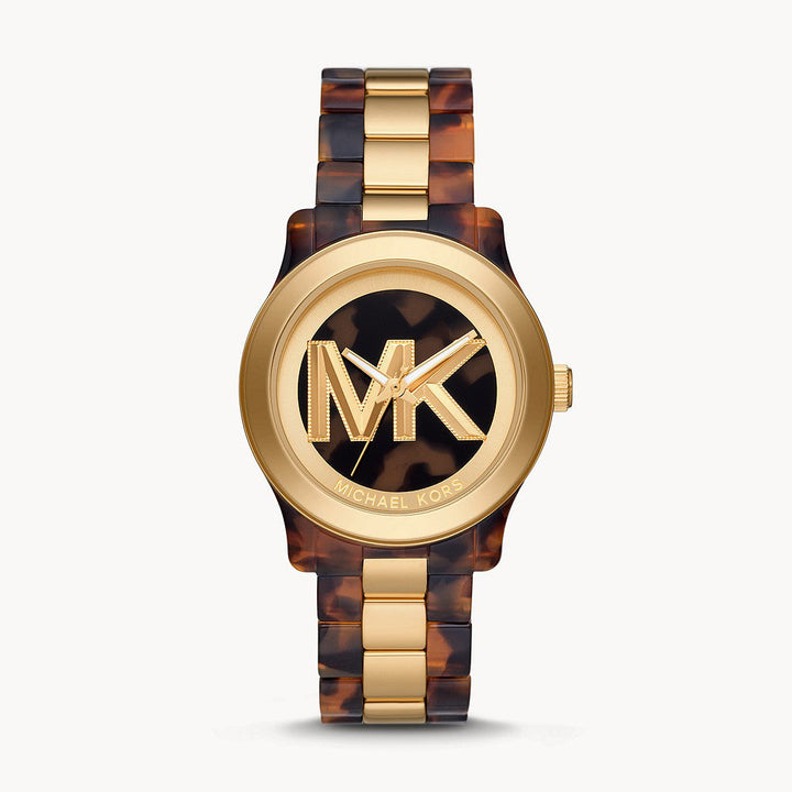 Michael Kors Runway Three-Hand Brown Acetate And Gold-Tone Stainless Steel Women&
