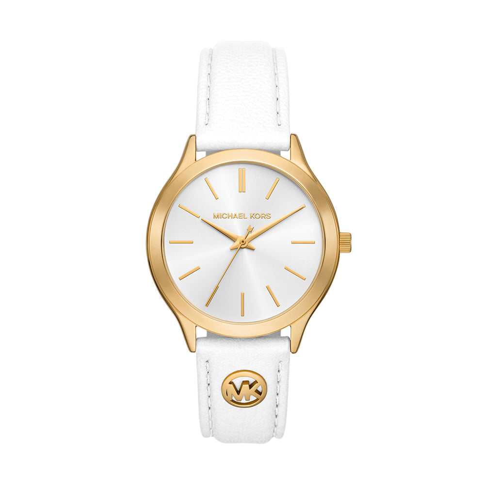 Michael Kors Slim Runway Three-Hand White Leather Watch