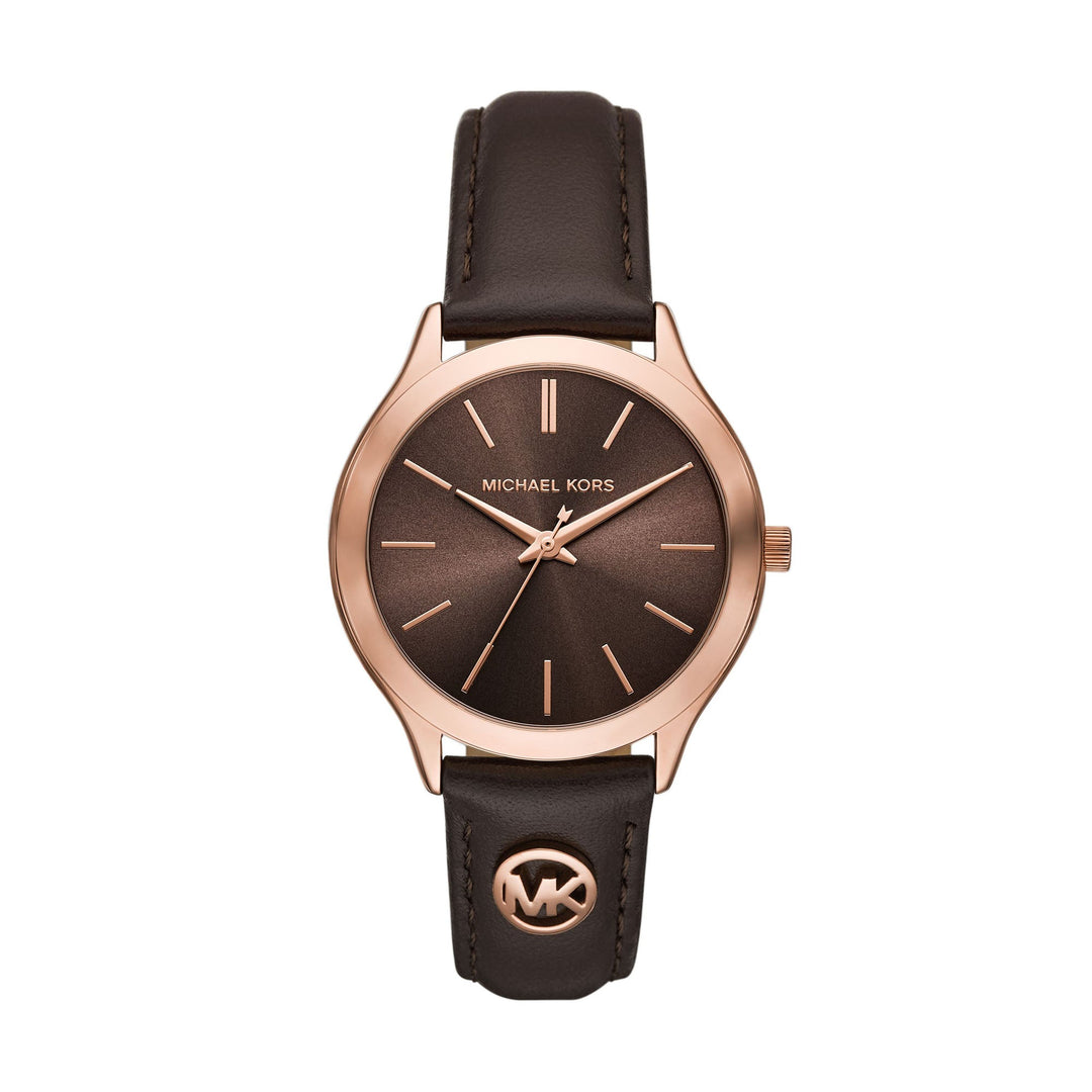 Michael Kors Slim Runway Three-Hand Chocolate Leather Watch