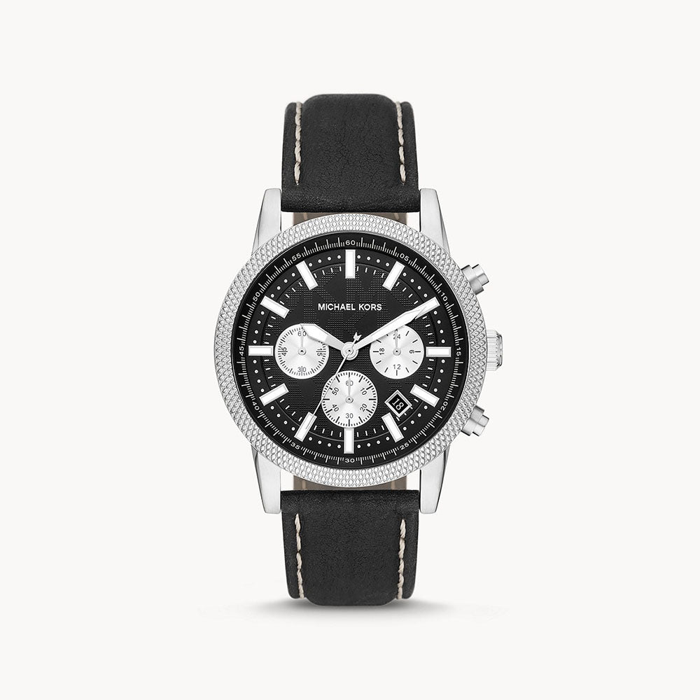Michael Kors Hutton Chronograph Black Leather Men&