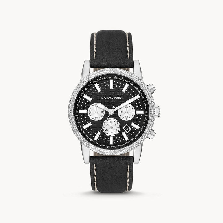 Michael Kors Hutton Chronograph Black Leather Men&