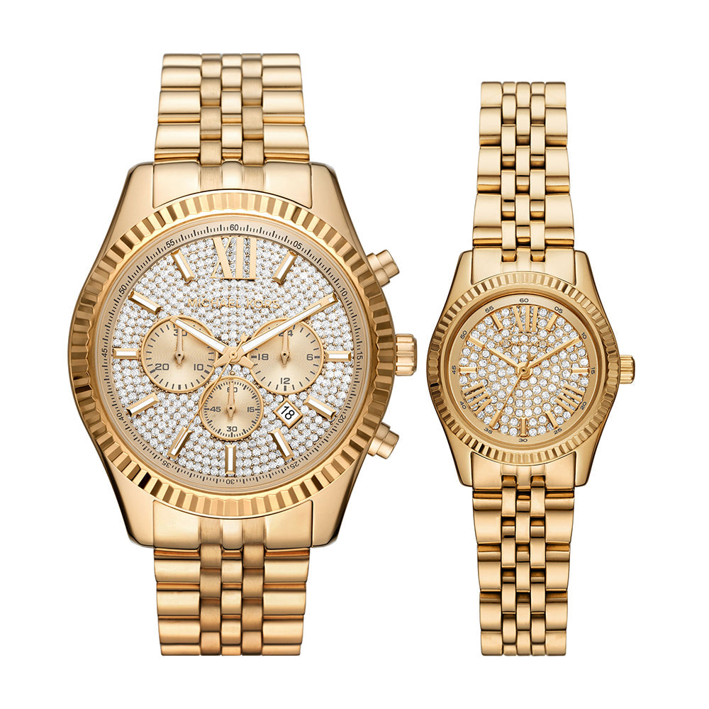 Michael Kors Lexington Chronograph His and Hers Gold-Tone Stainless Steel Watch Gift Set Watch - MK1047