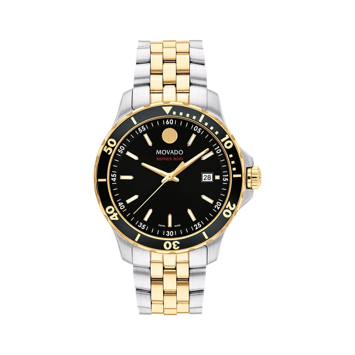 Movado Men's Black Dial Watch Gold Tone Case Quartz