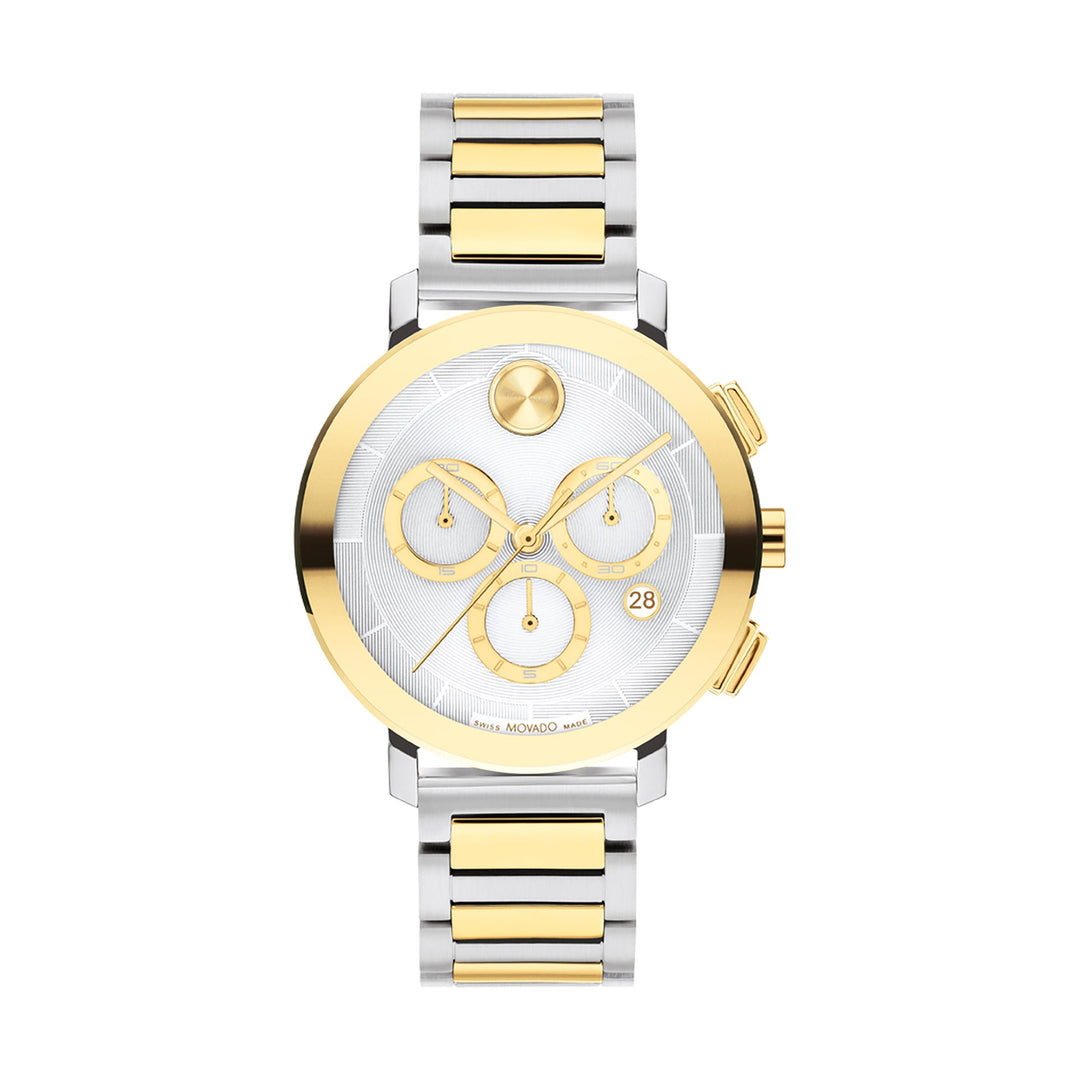 Movado Bold Ladies Silver Dial Watch Gold Tone Case Quartz