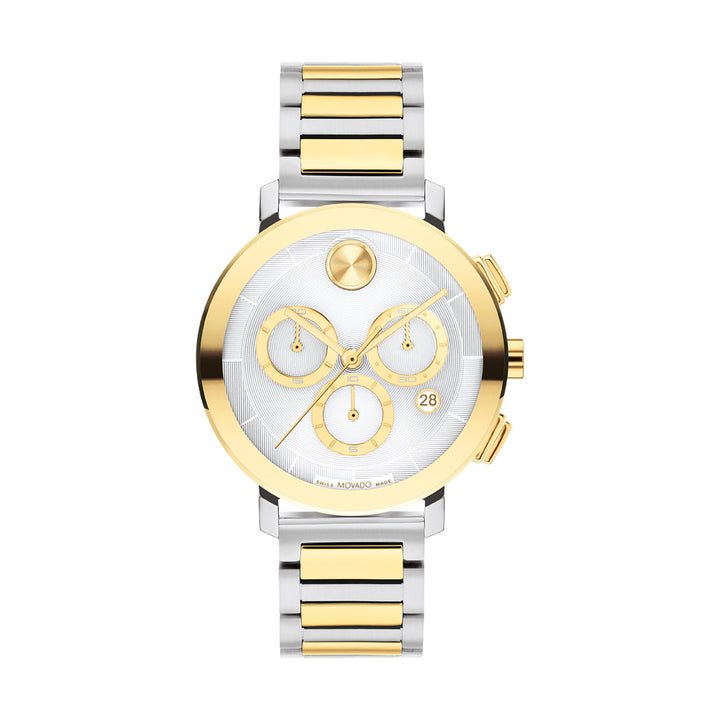 Movado Bold Ladies Silver Dial Watch Gold Tone Case Quartz