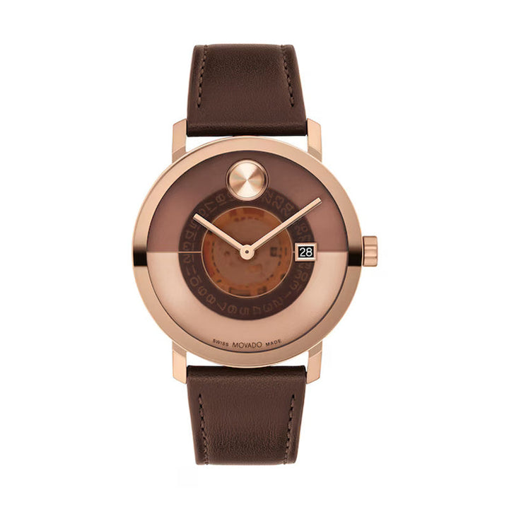 Movado Bold Men's Watch Rose Gold Tone Case Brown Dial Quartz