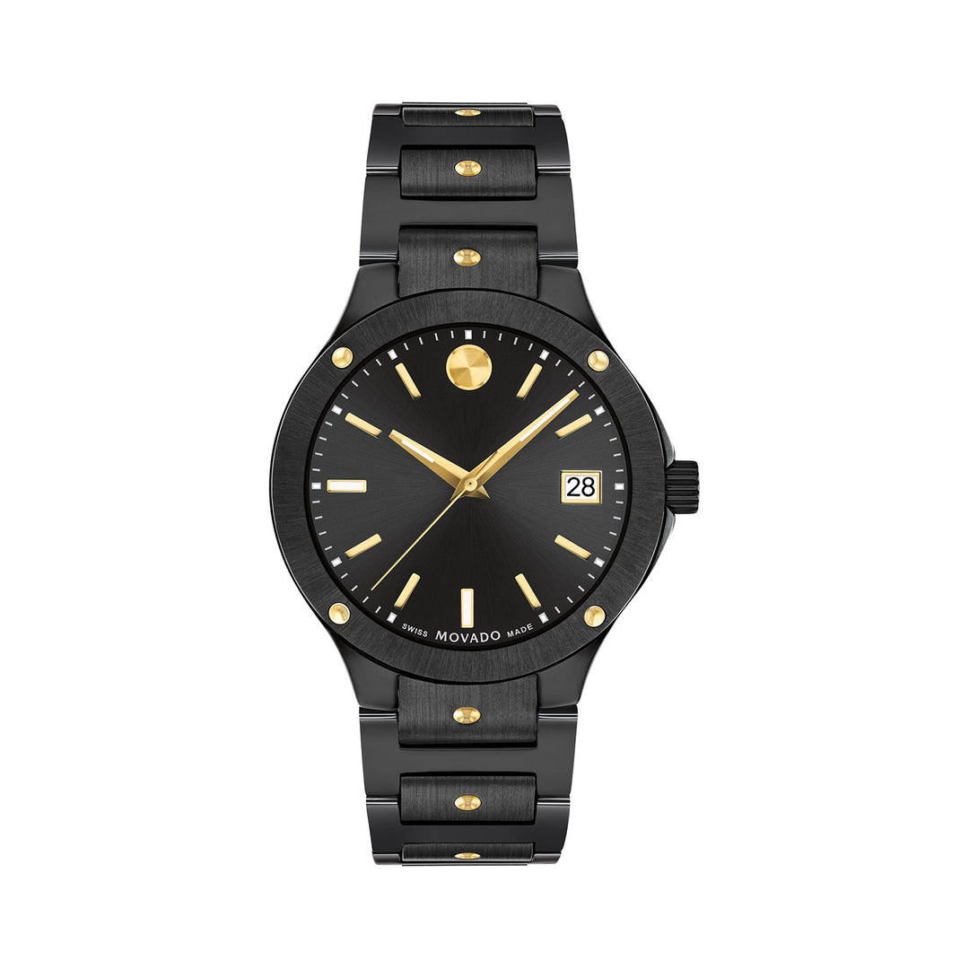 Movado Ladies Black Dial Watch Black Tone Case Quartz