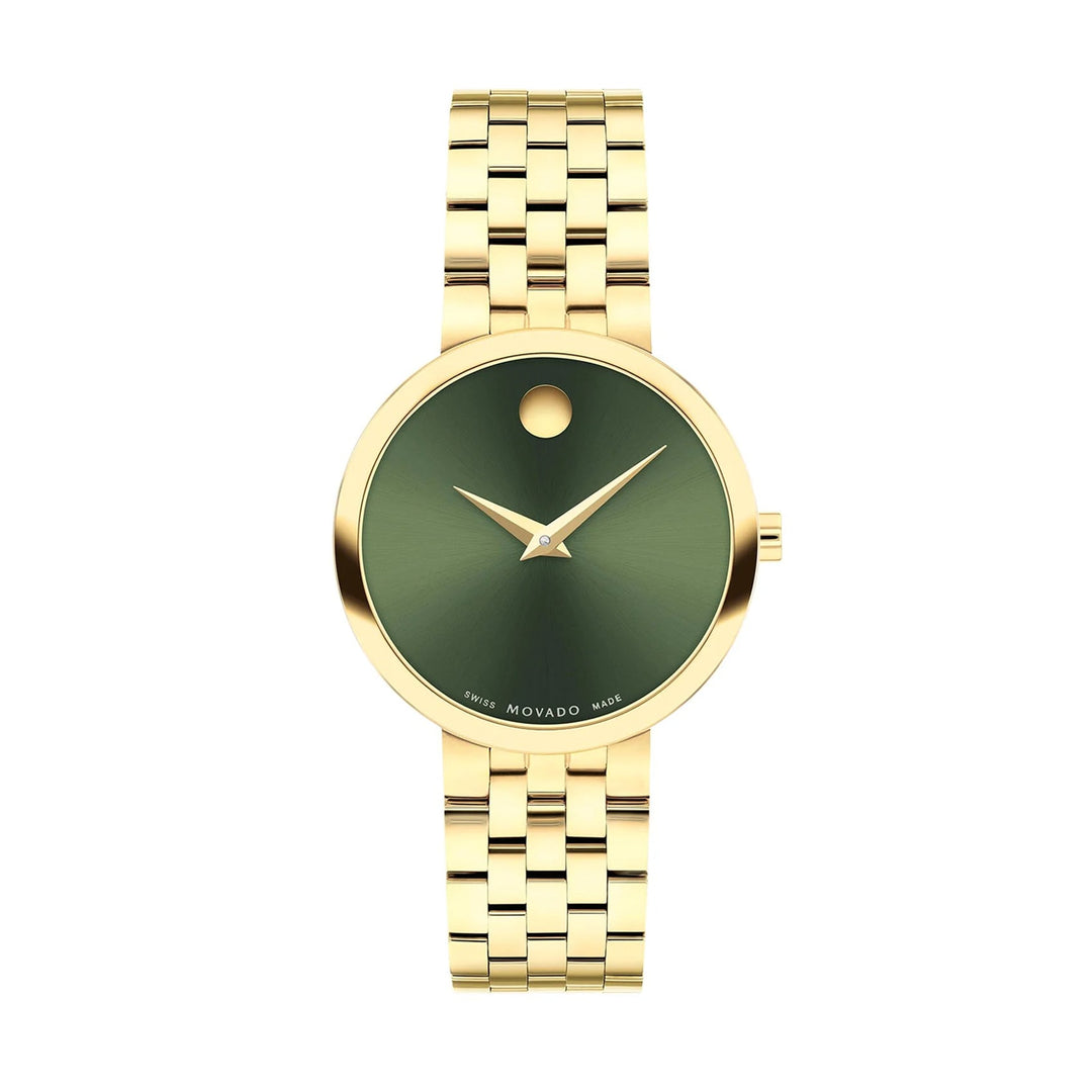 Movado Ladies Watch Gold Tone Case Green Dial Quartz