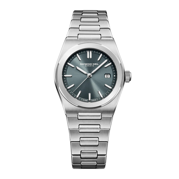 RAYMOND WEIL A.R.T. CHARCOAL BLUE DIAL INTEGRATED STAINLESS STEEL BRACELET QUARTZ WATCH 30 MM