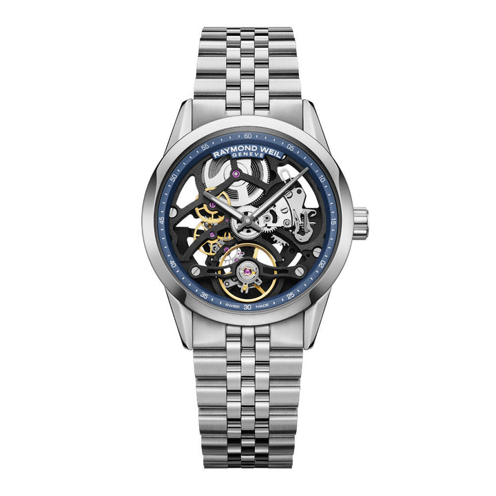 Raymond Weil Freelancer Stainless Steel Case Blue Skeleton Dial Automatic Watch