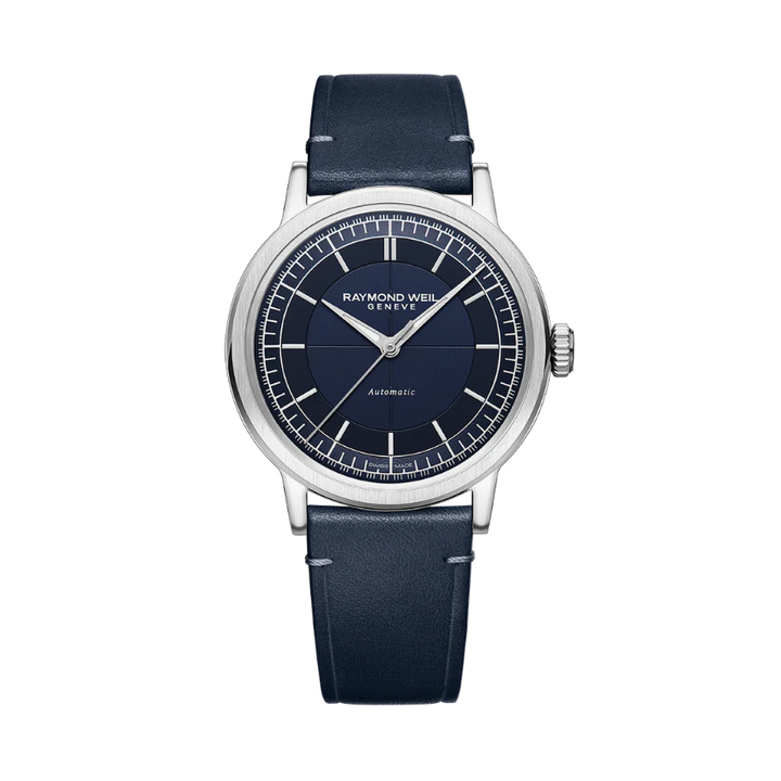 Raymond Weil Millesime Men's Automatic Blue Leather Strap Watch 39.5mm