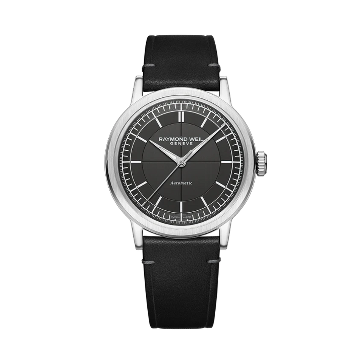 Raymond Weil Millesime Men's Automatic Black Leather Strap Watch 39.5mm