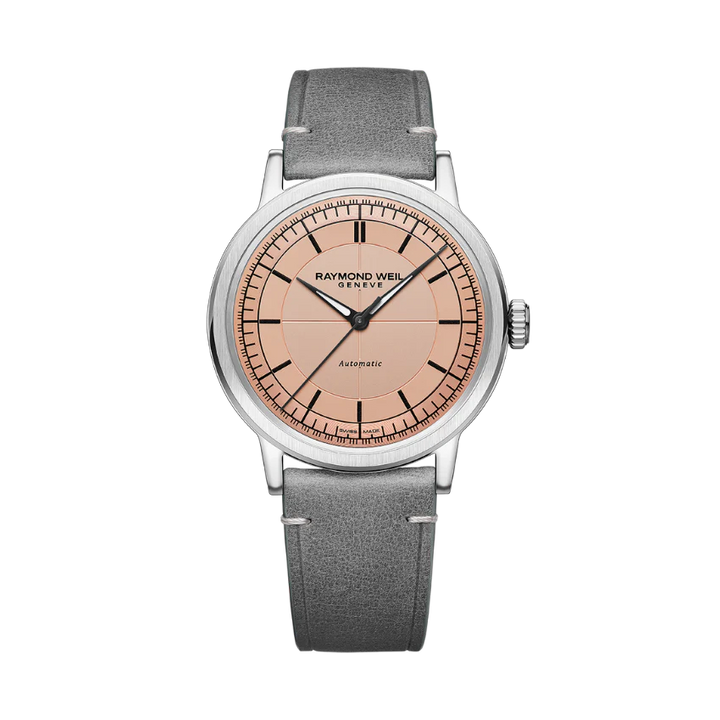 Raymond Weil Millesime Men's Automatic Grey Leather Strap Watch 39.5mm