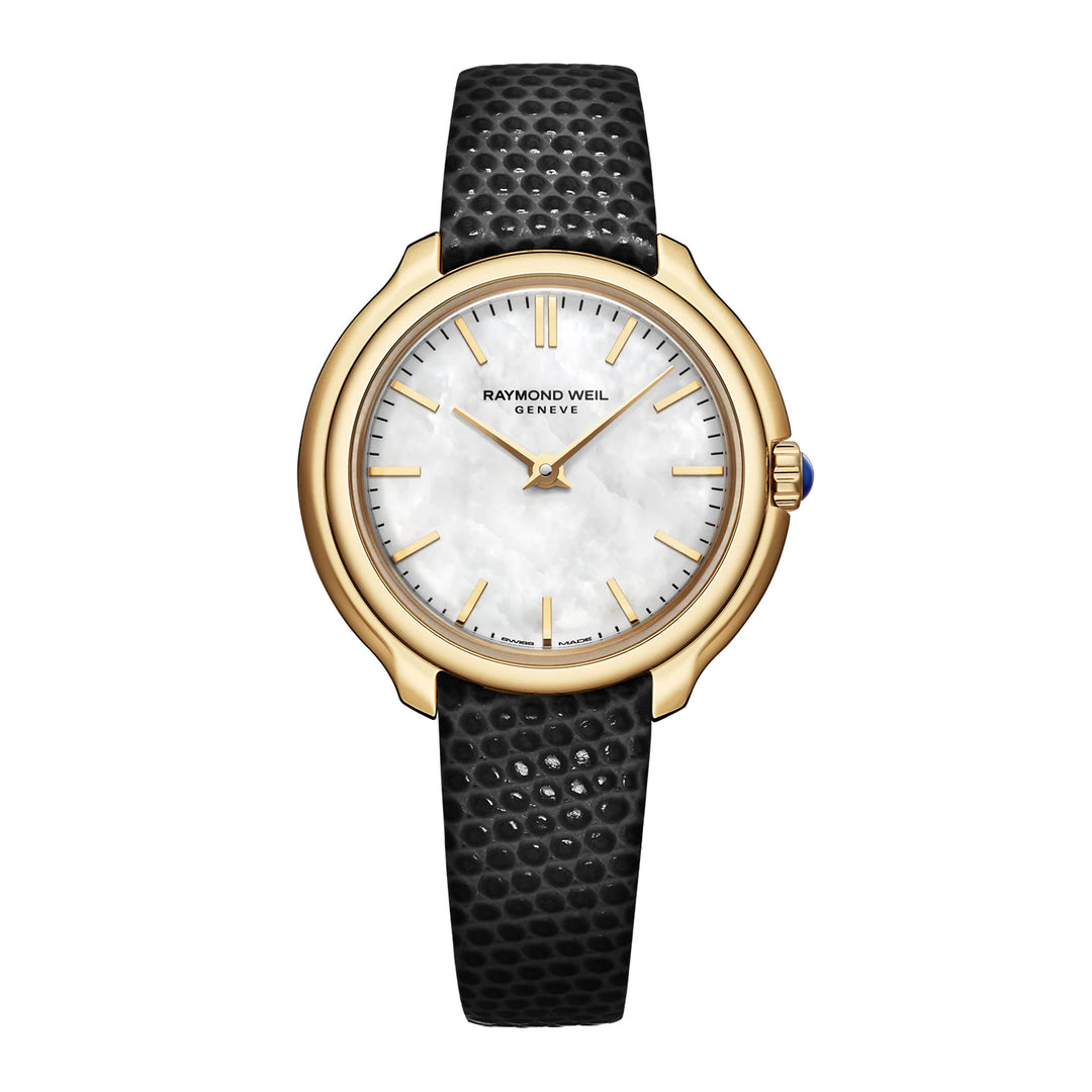 RAYMOND WEIL TOCCATA LADIES HERITAGE YELLOW GOLD PLATED LEATHER STRAP QUARTZ WATCH 28 MM