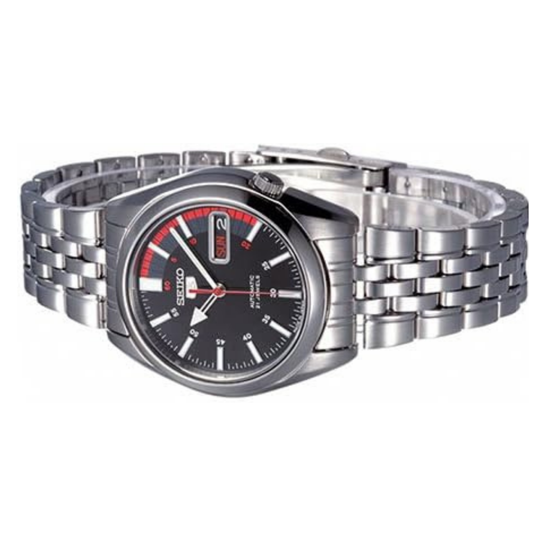 Seiko 5 Men's Black Dial Stainless Steel Automatic Watch - SNK375J1