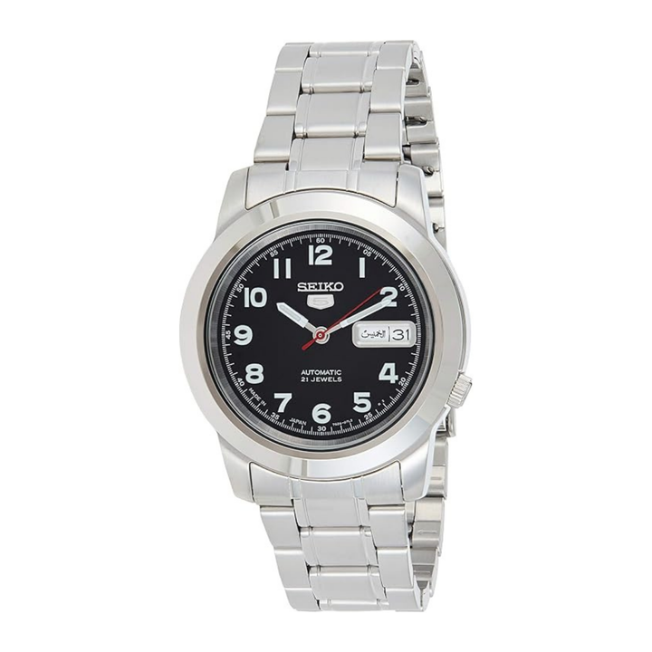 Seiko 5 Men's Black Dial Stainless Steel Automatic Watch - SNKK35J1