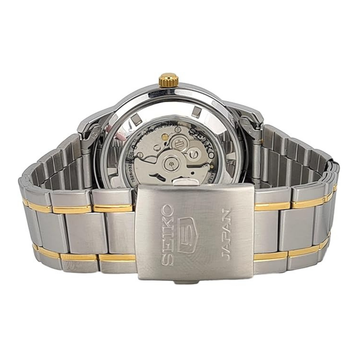 seiko 5 White Dial Automatic analog stainless steel watch for Men SNKM92J, bicolor, bracelet