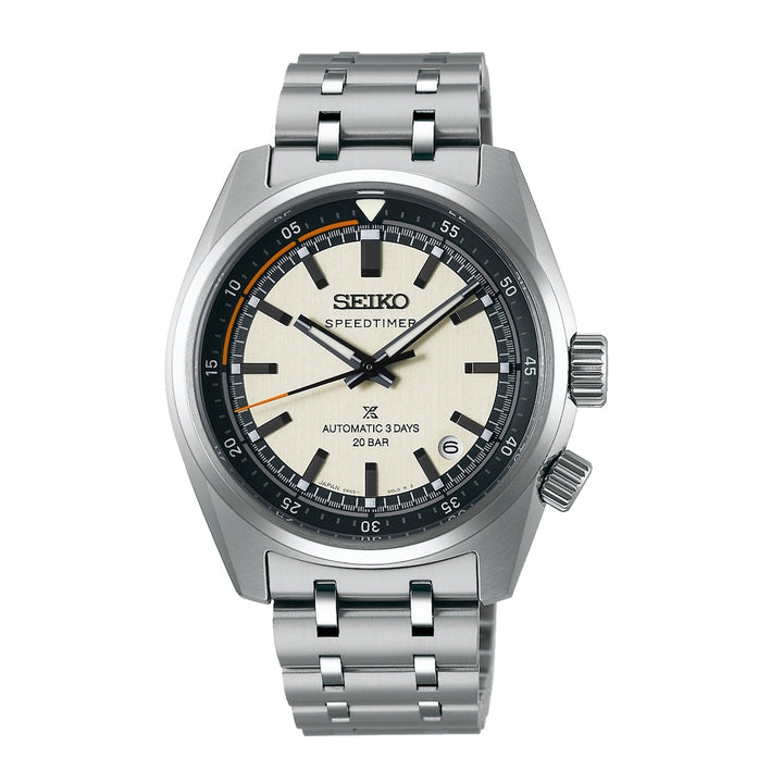 Seiko watch with silver metal bracelet on a white background