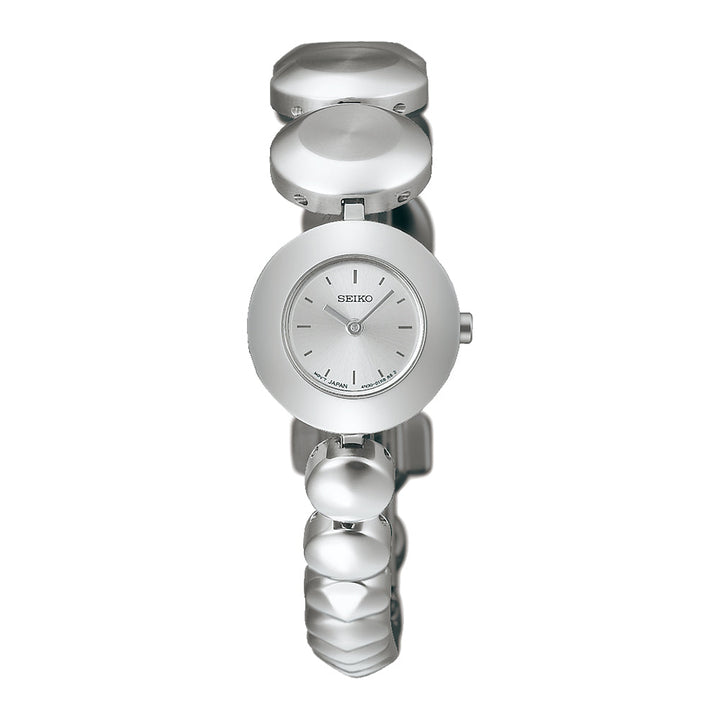 Silver Seiko watch on a white background