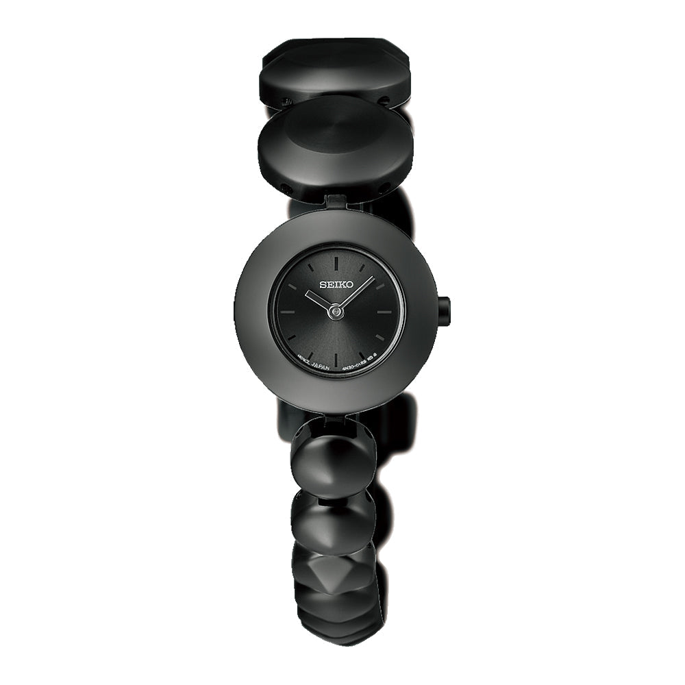 Black bracelet Seiko watch on a white background