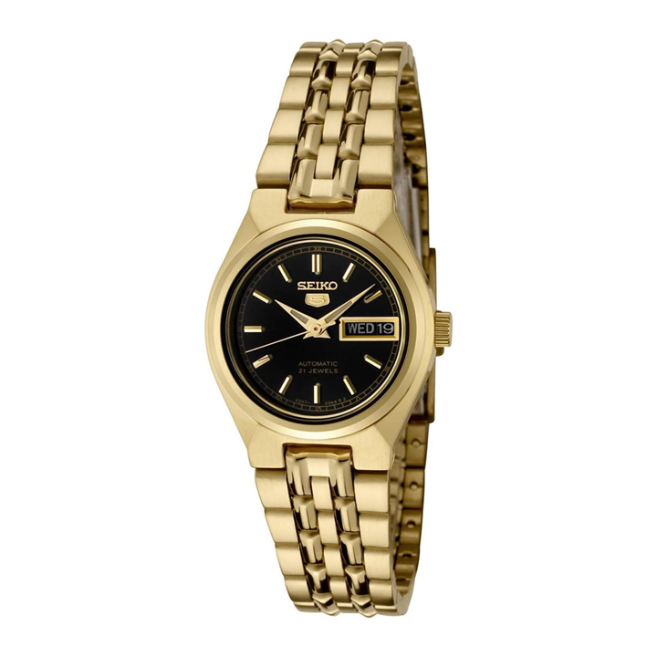 Seiko Women's SYMA06K Seiko 5 Automatic Black Dial Gold-Tone Stainless Steel Watch