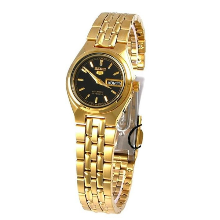 Seiko Women's SYMA06K Seiko 5 Automatic Black Dial Gold-Tone Stainless Steel Watch