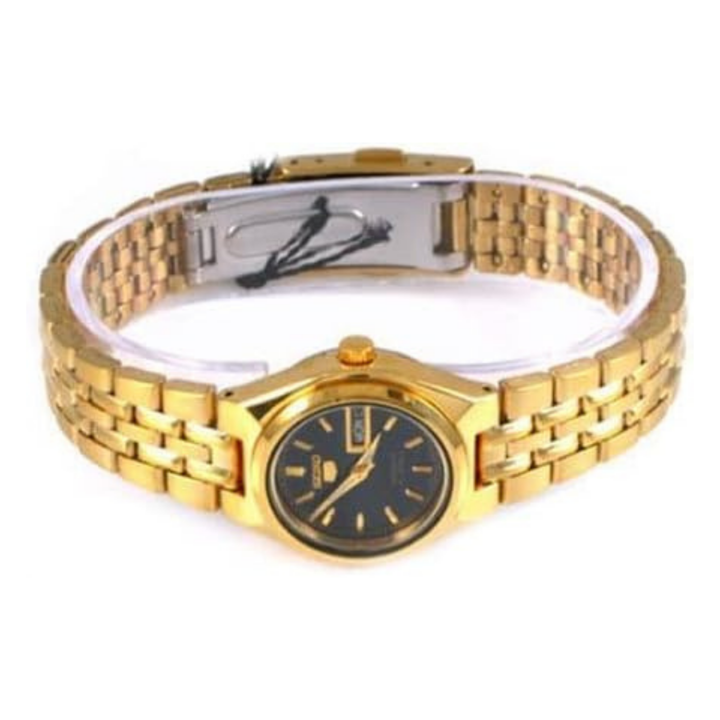 Seiko Women's SYMA06K Seiko 5 Automatic Black Dial Gold-Tone Stainless Steel Watch