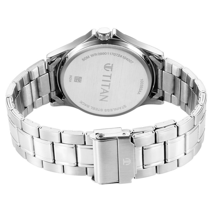 Titan Karishma Men’s Quartz Analog Watch with Date Display, Blue Dial &amp; Stainless Steel Strap