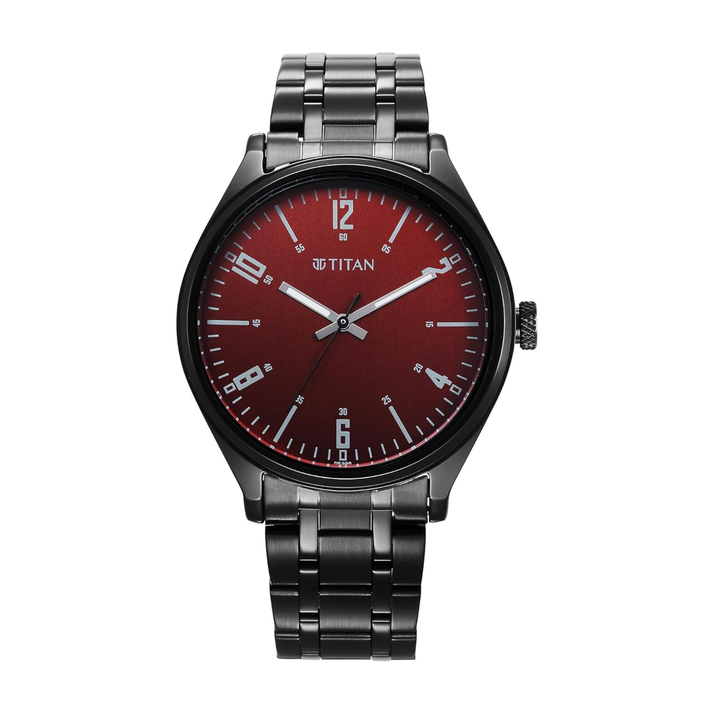Titan Wrist Wit Men’s Quartz Analog Watch with Brown Dial &amp; Stainless Steel Strap