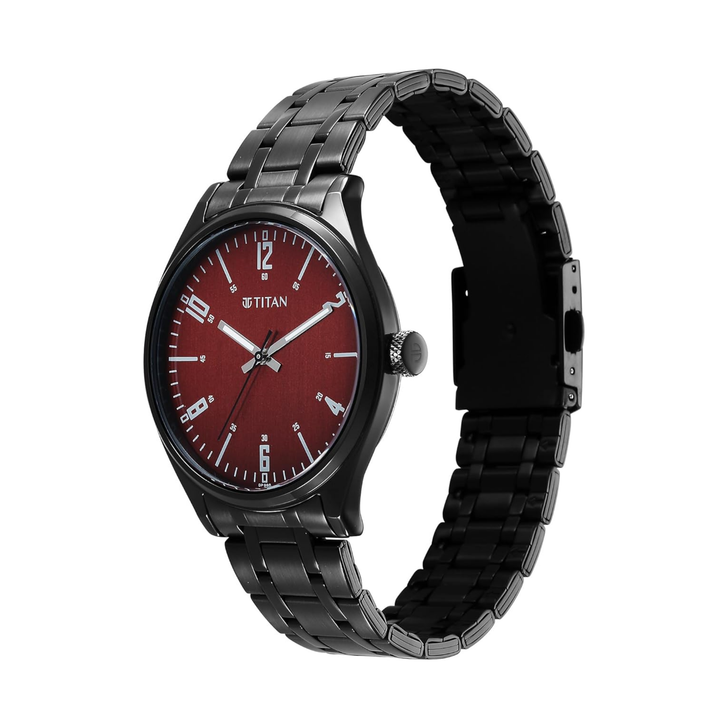 Titan Wrist Wit Men’s Quartz Analog Watch with Brown Dial &amp; Stainless Steel Strap
