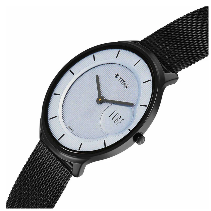 Titan Edge Murals Quartz Analog Men’s Watch with White Round Dial &amp; Stainless Steel Strap