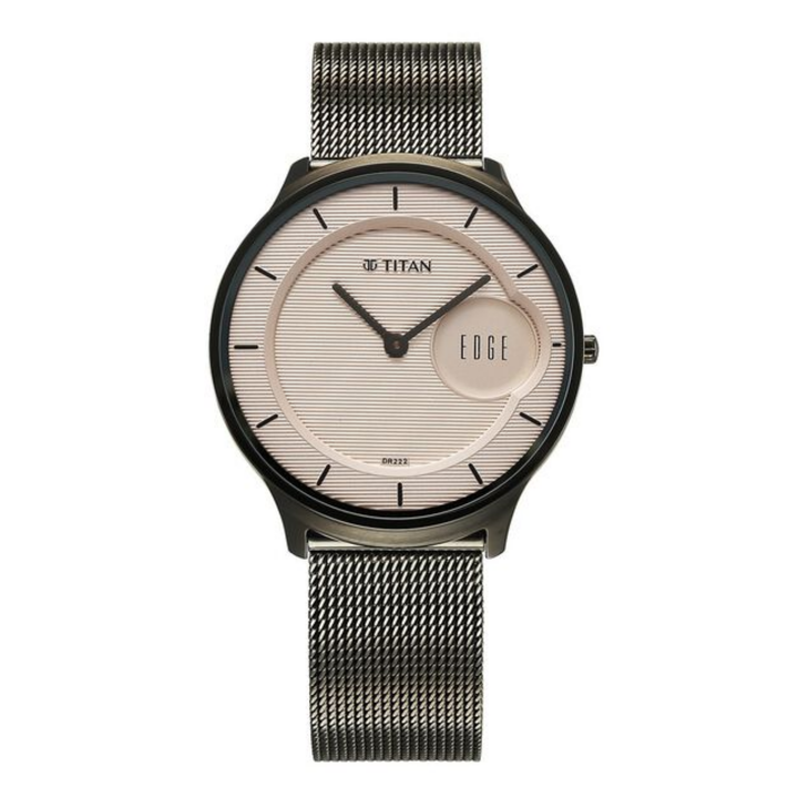 Titan Edge Murals Quartz Analog Men’s Watch with Pink Dial and Grey Stainless Steel Strap
