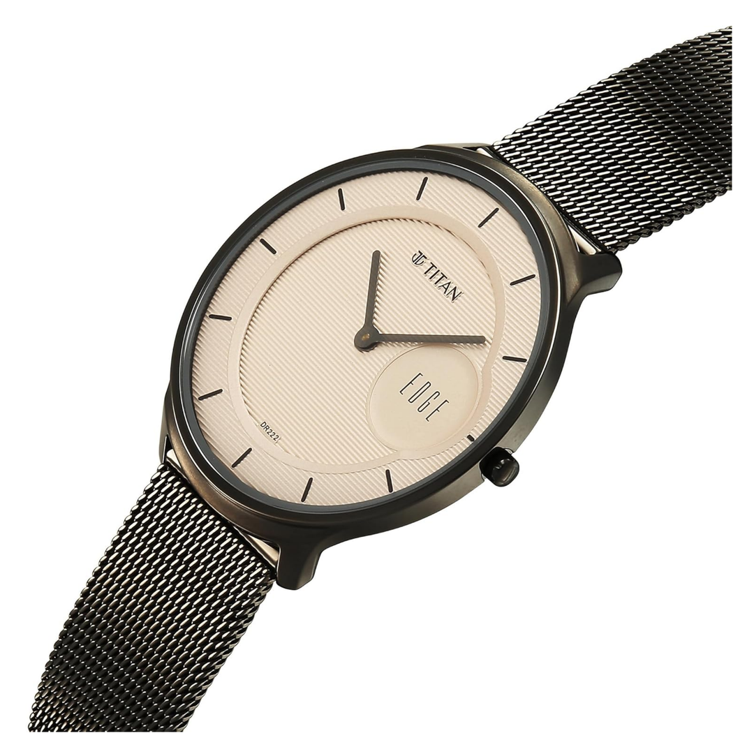 Titan Edge Murals Quartz Analog Men’s Watch with Pink Dial and Grey Stainless Steel Strap