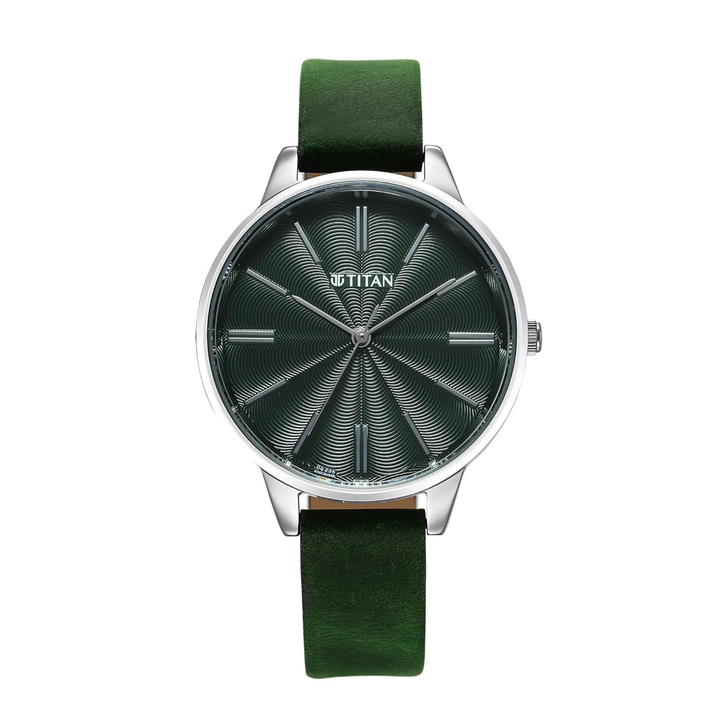 Titan Neo Quartz Analog Women’s Watch with Green Dial and Leather Strap