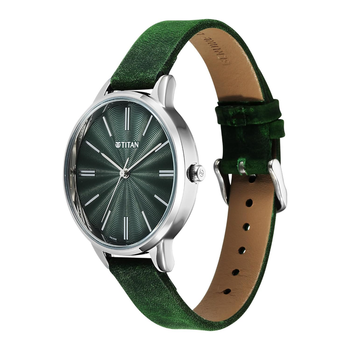 Titan Neo Quartz Analog Women’s Watch with Green Dial and Leather Strap
