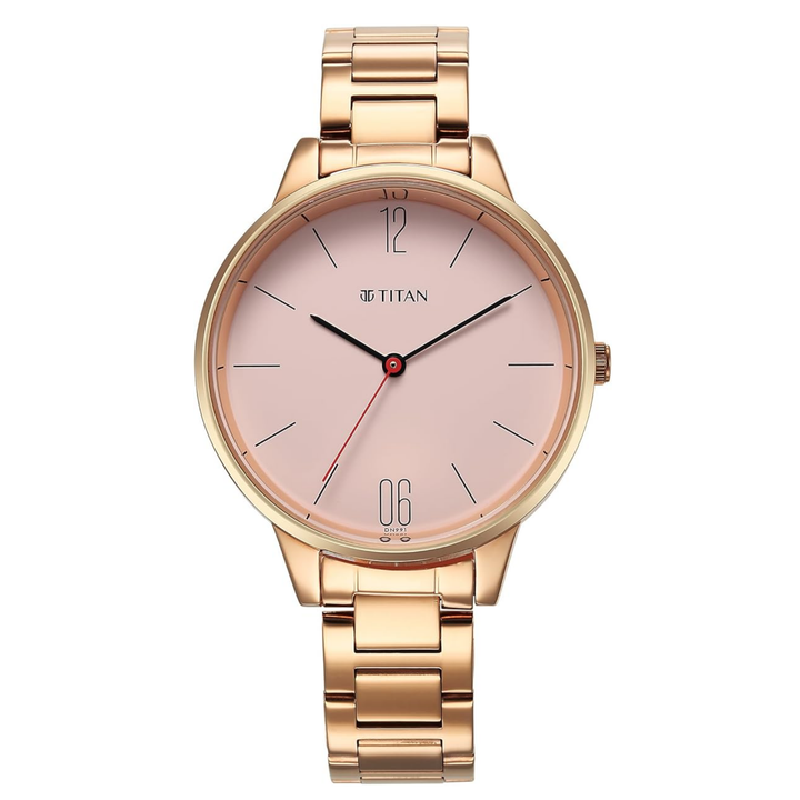 Titan Quartz Analog Watch for Women with Rose Gold Dial