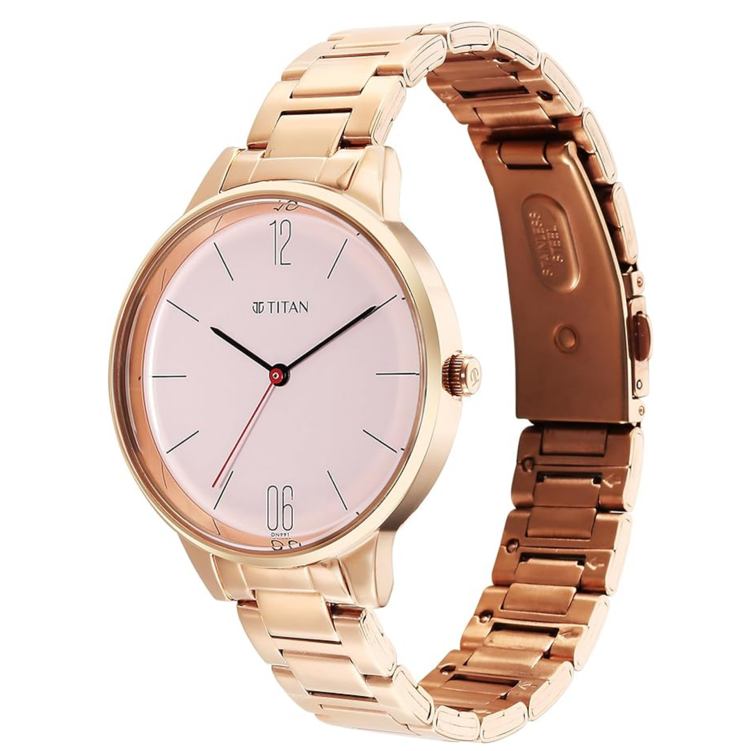 Titan Quartz Analog Watch for Women with Rose Gold Dial