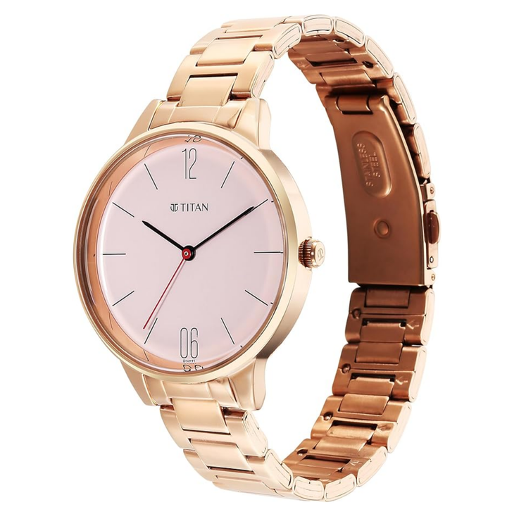 Titan Quartz Analog Watch for Women with Rose Gold Dial