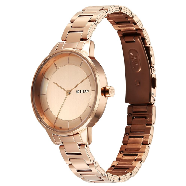 Titan Razzle Dazzle Quartz Analog Women’s Watch with Rose Gold Dial and Stainless Steel Strap