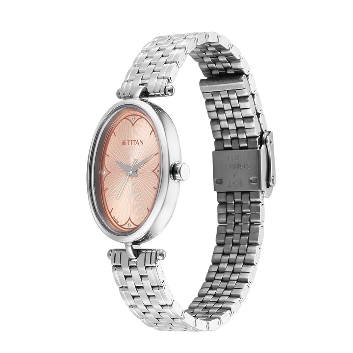 Titan Karishma Quartz Analog Women’s Watch with Beige Dial and Silver Stainless Steel Strap