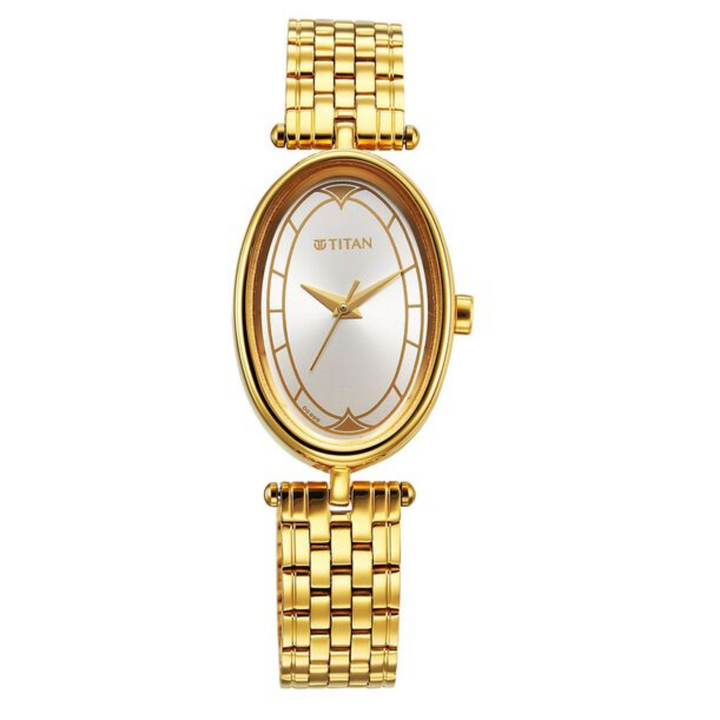 Titan Karishma Quartz Analog Women’s Watch with Silver Dial and Golden Stainless Steel Strap