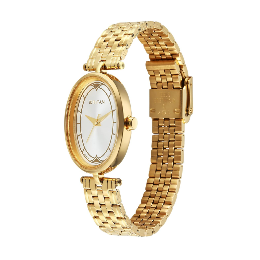 Titan Karishma Quartz Analog Women’s Watch with Silver Dial and Golden Stainless Steel Strap