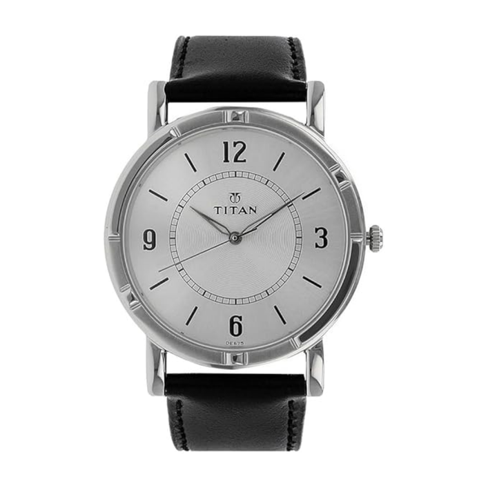 Titan Quartz Analog Watch with Silver Dial and Genuine Leather Strap for Men