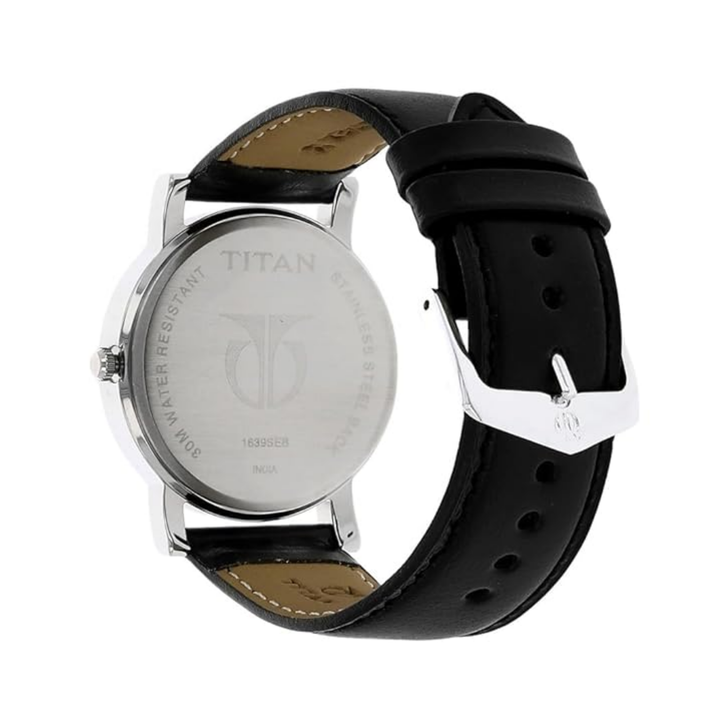 Titan Quartz Analog Watch with Silver Dial and Genuine Leather Strap for Men