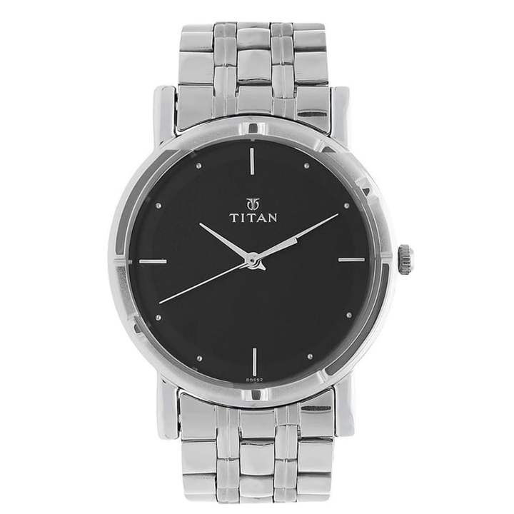 Titan Men’s Elegance Watch with Black Dial and Sleek Link Strap – 38 mm Case Size