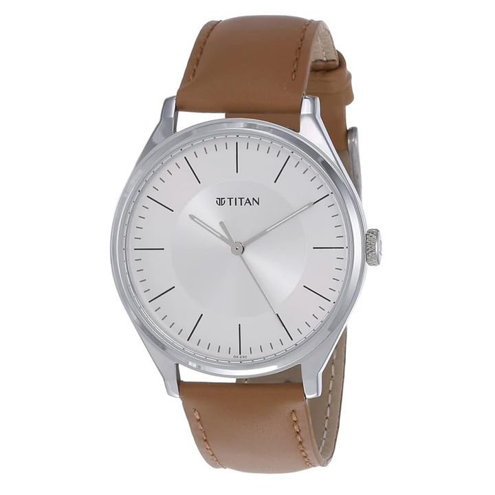 Titan Men’s Urban Edge Watch with Lustrous White Dial and Leather Strap