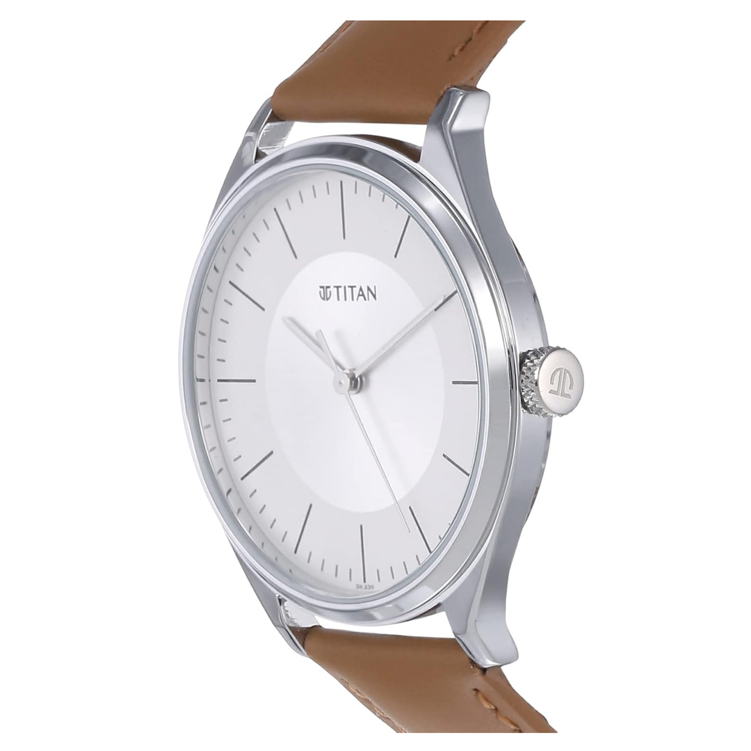 Titan Men’s Urban Edge Watch with Lustrous White Dial and Leather Strap