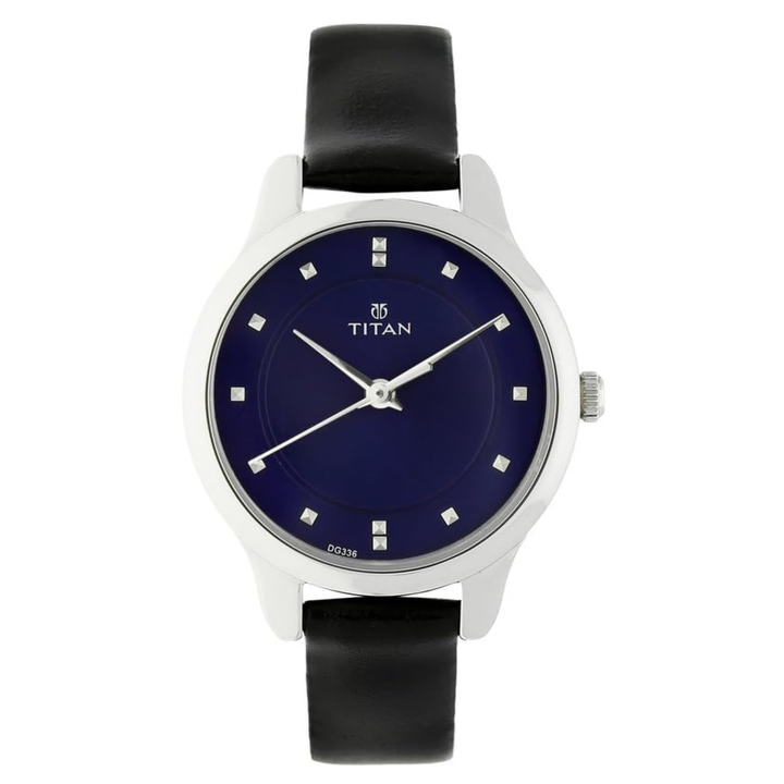 Titan Women’s Chic Minimalist Watch with Blue Dial and Genuine Leather Strap